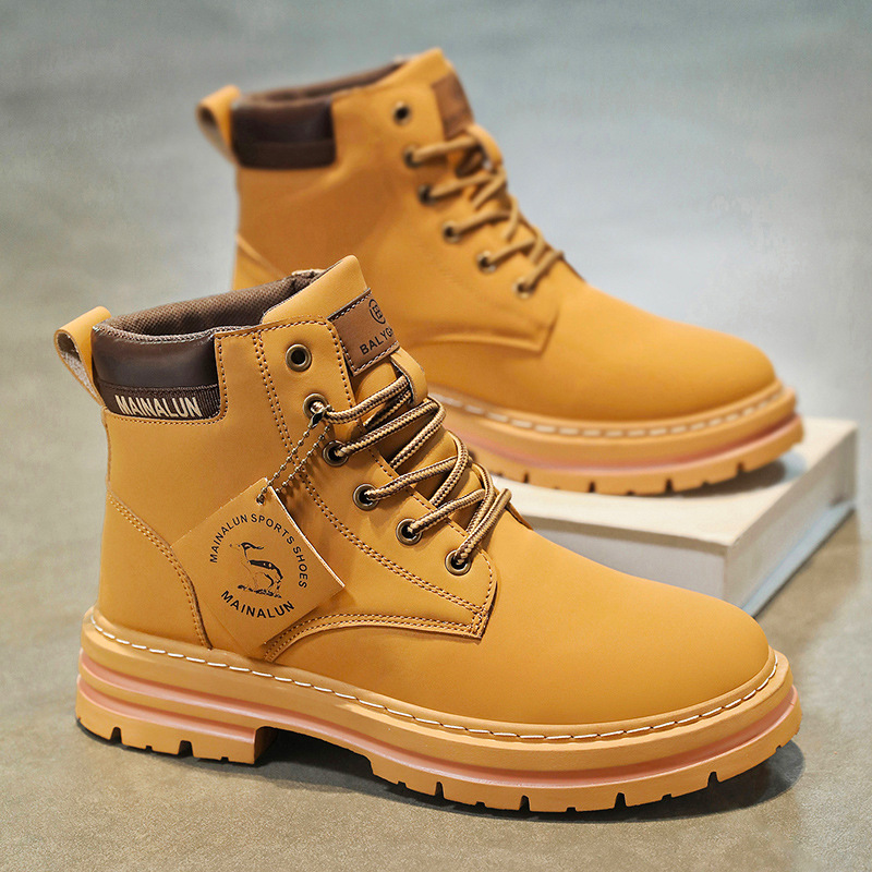 Men'S Fashion News - Klassische Herren-High-Top-Stiefel, hochwertige gelbe Lederstiefel, modische