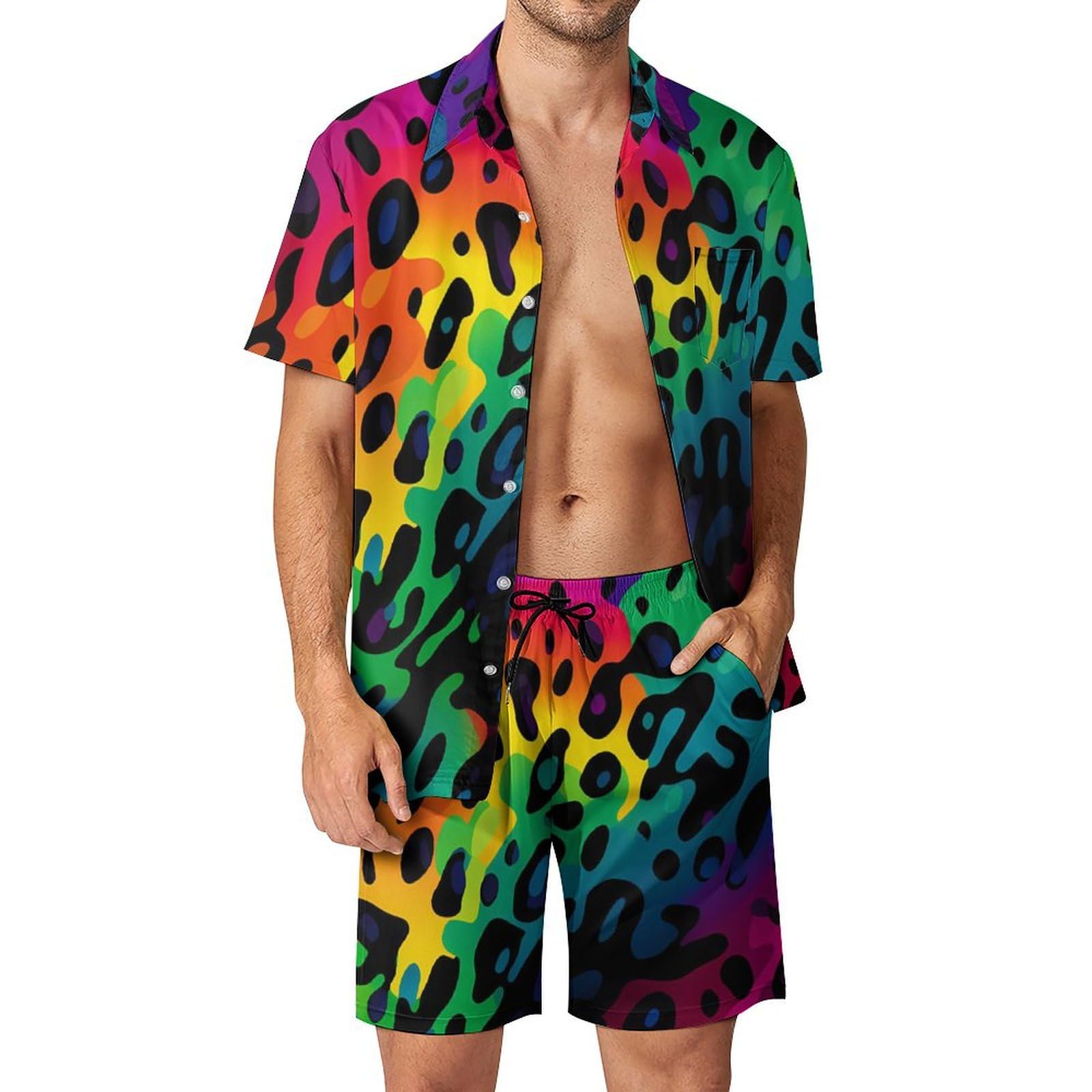 Mens Fashion Clothes - Sommer Unregelmäßiger Geometrischer 3D-Druck Herren Hemd-Sets